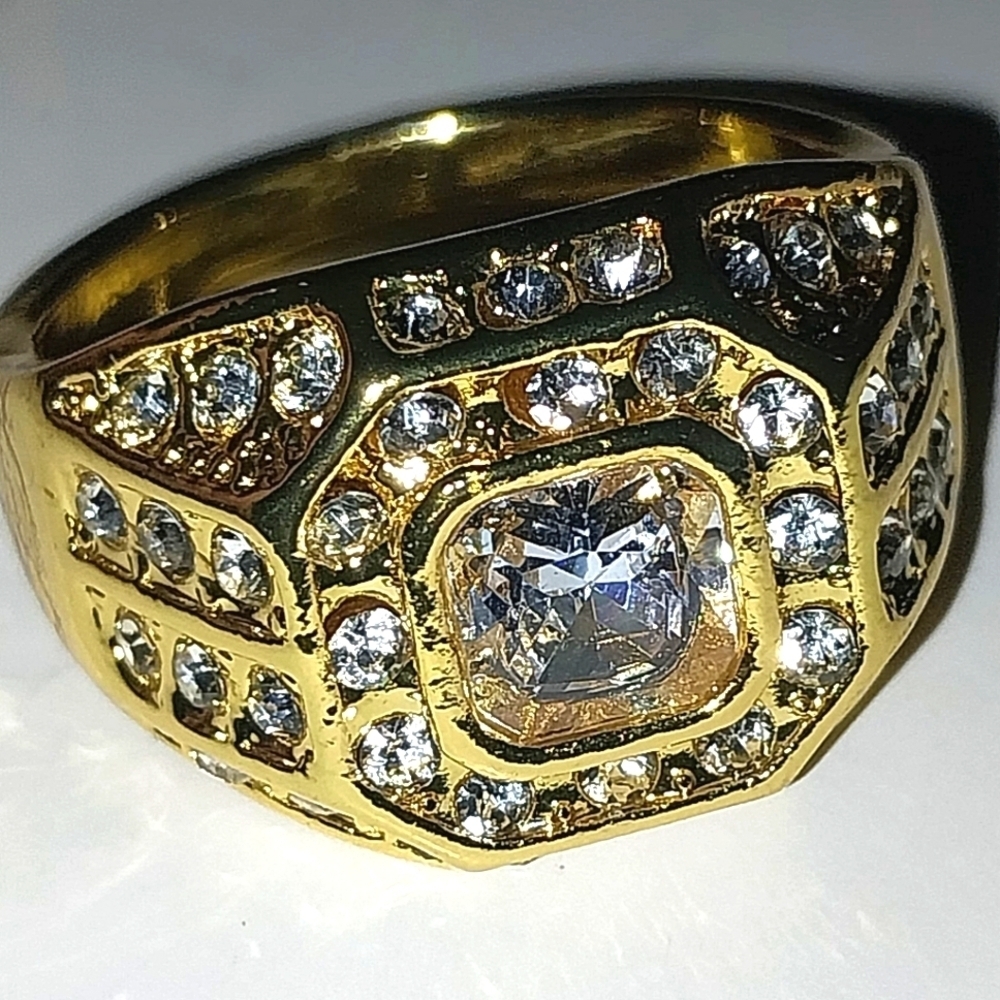 Classic Men's Gold and Silver Art Deco Ring with Diamond Accents Sz 11 - Picture 10 of 13